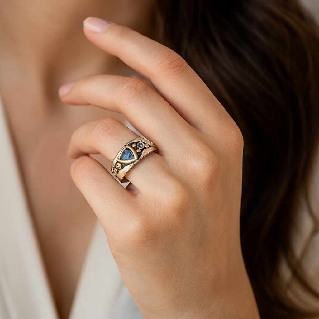 Leona - Vintage Ring med Blå Kristall